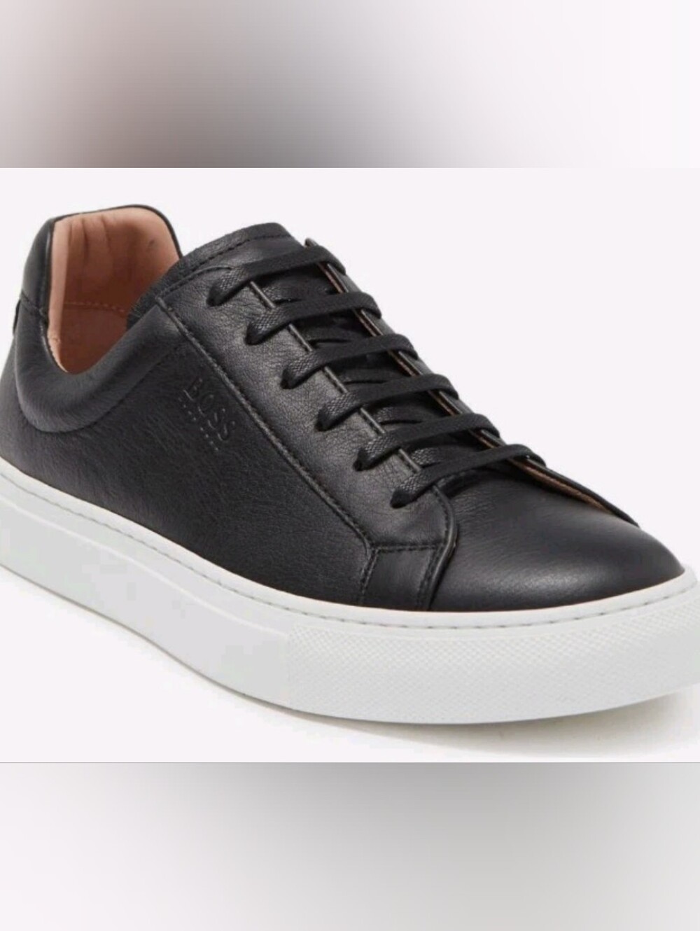 BOSS Hugo Boss Size 7 Katie Black & White Leather Platform Fashion Sneaker